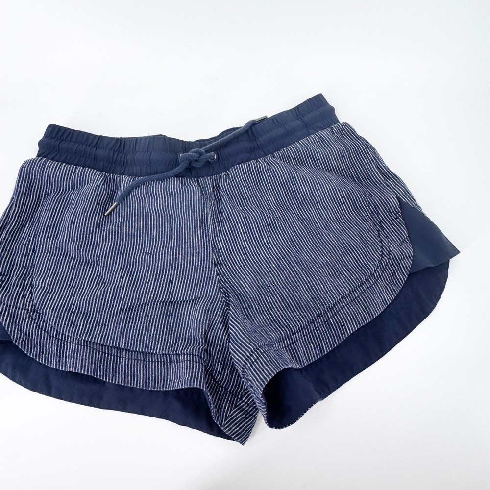 Athleta Striped Linen Blend Pull On Shorts Navy White‎ Women's Size 2
